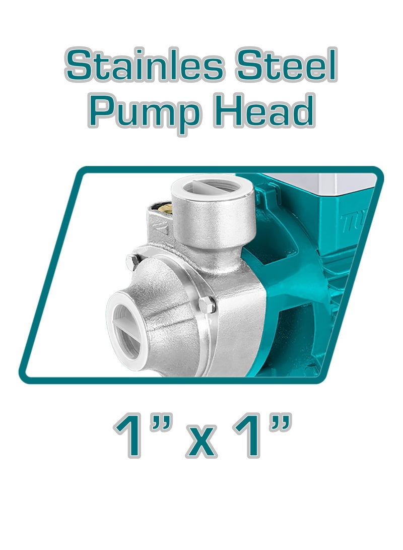 TOTAL Stainless Steel Peripheral Water Pump, 370W 0.5HP, 1" x 1" Pipe Diameter, 35m Max Head, 35L/min Max Flow, Copper Wire Motor, Brass Impeller, 220-240V - Image 2
